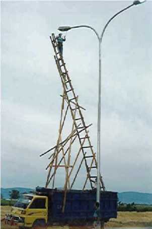 Safety! Replacing a streetlight bulb without a cherrypicker